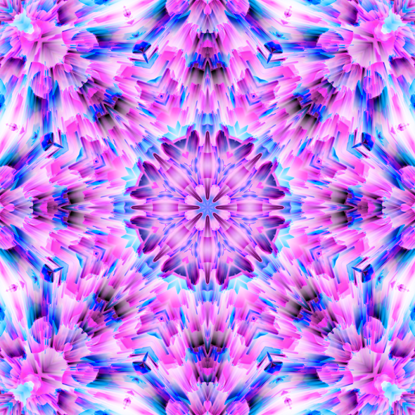 Pink, Blue and white Kaleidoscopic trippy visual Bleace image.